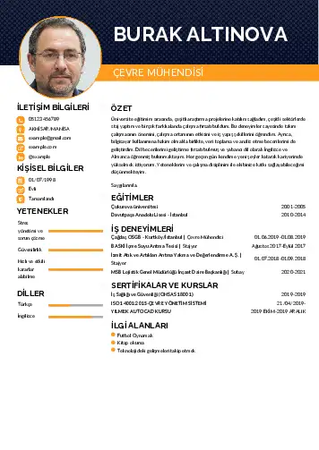 Çevre Mühendisi CV Örnekleri cv indir